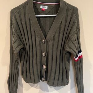 Tommy Hilfiger Khaki Cardigan with Striped Sleeve
